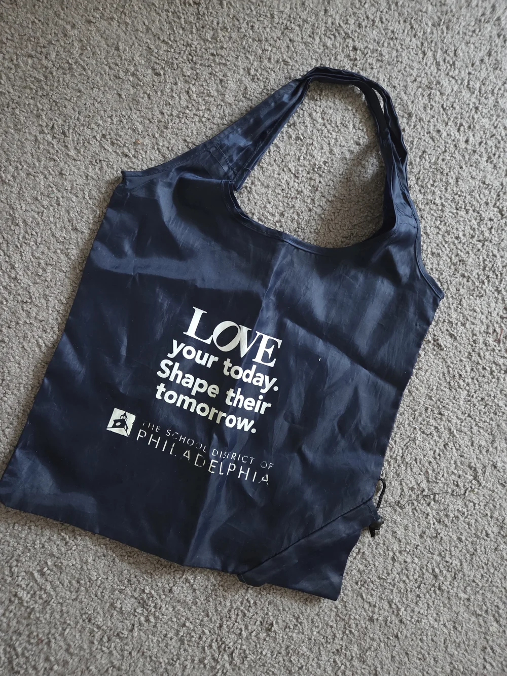 Navy Reusable Duffel Tote Bag with Printed Message